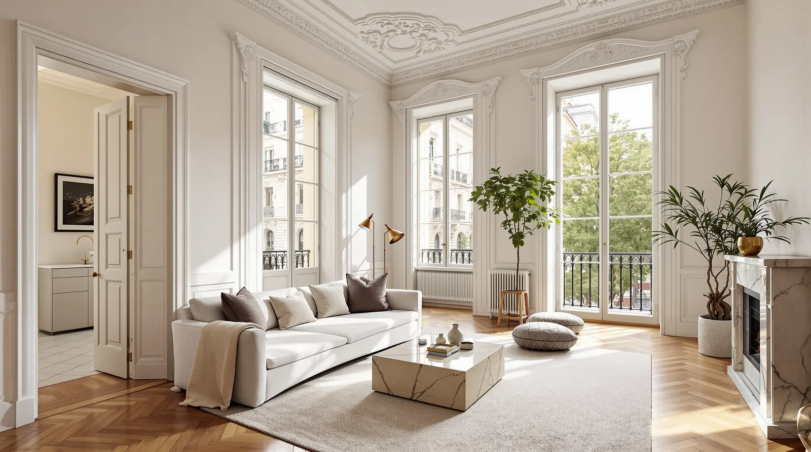 Appartement ancien rénové avec moulures et parquet (visuel d'inspiration)